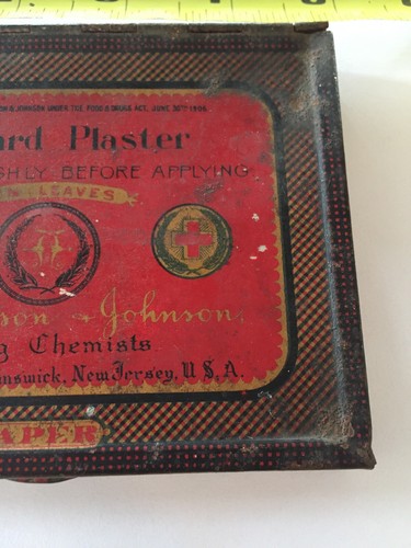 Vintage Mustard Plaster Paper Leaves Johnson Johnson Tin New Jersey