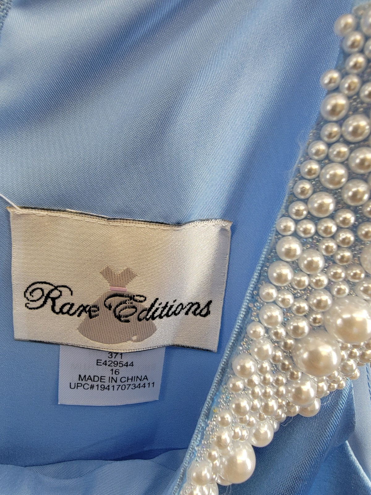 Rare Editions Sleeveless Imitation Pearl Halter Dress Big Girls 16 Blue Back Zip - Picture 8 of 16