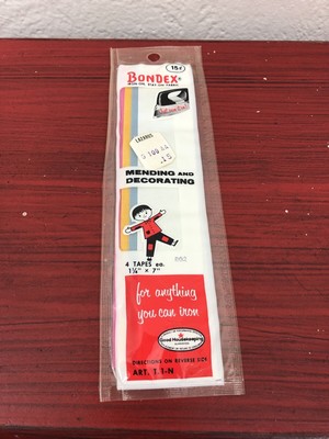 Vtg Bondex Iron-On Stay-On Fabric Mending Decorating 4 Tapes 1.25'' x 7''