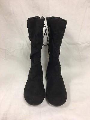 faded glory girls black fuax suede fabric boots size 3