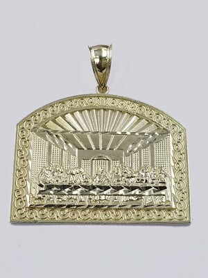 Pre-owned G&d 10k Jesus Yellow Gold Last Supper Diamond Cut Charm Pendant 2 Inches Real