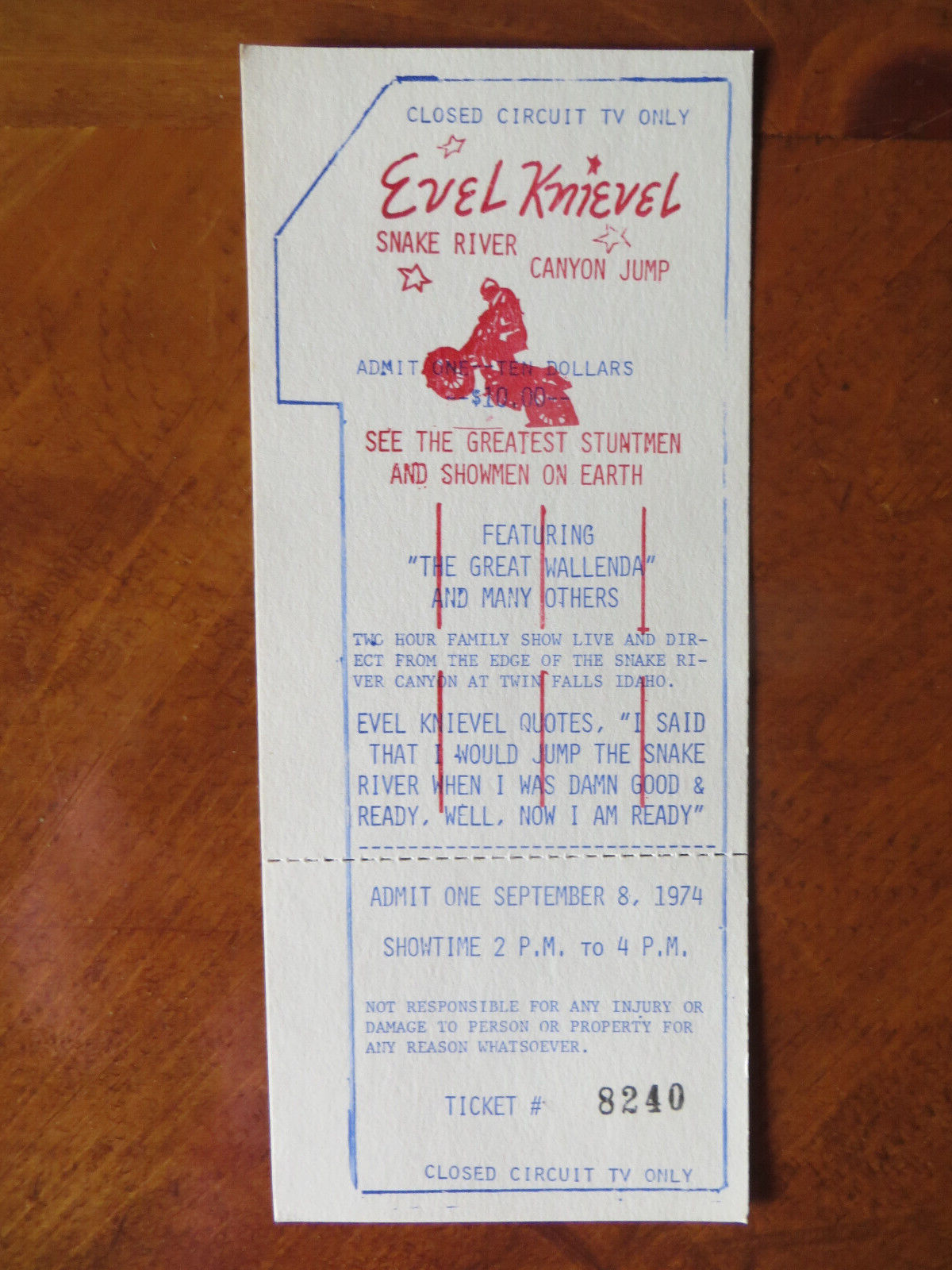 EVEL KNIEVEL LOT-BOOK, FUNERAL PROGRAM, 1974 SEALED LP, 1972 BRONZE COIN &TICKET
