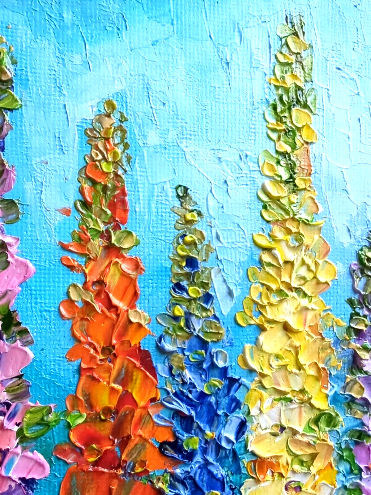 Delphinium Flowers  Original OIL Impasto PAINTING Impressionism 7"x 5"Olga Diduh