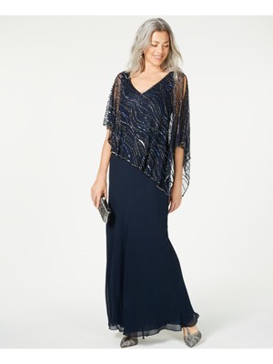 

Женское вечернее платье JKARA темно-синего цвета с блестками и V-образным вырезом, Navy