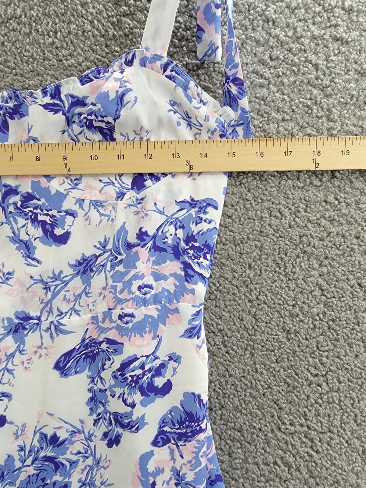 AQUA Floral Ruffle Dress Women's S Sky Blue Sweetheart Neck Shoulder Tie Closure - Picture 5 of 15