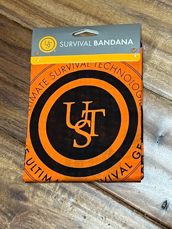 UST Survival Tip Bandana for Backpacking, Camping, Hiking, Bushcraft, Teaching