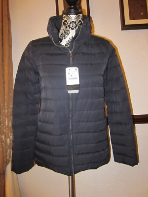 ZARA Basic Womans Feather & Down Puffa Hooded Coat Jacket Navy Size S - New
