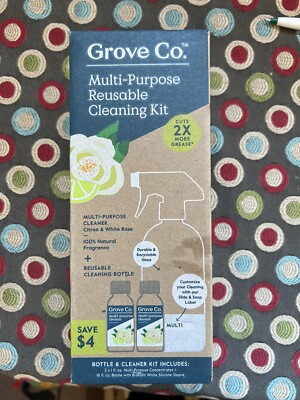 Grove Multi-Purpose Cleaner Reusable Kit Concentrate 2 x 1 Oz + Glass Spray