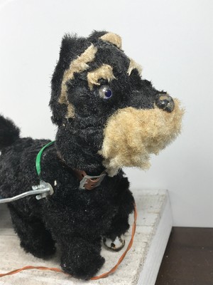 Vintage Battery Opperated Tin Litho Scottie Dog Toy w/ Cart parts repair