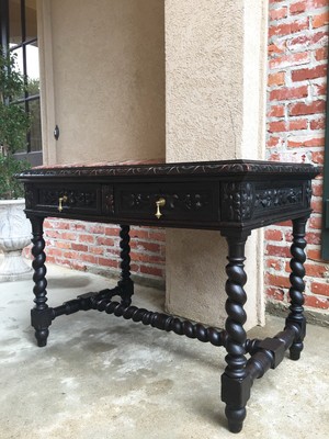 Antique English Carved oak BARLEY TWIST  Sofa Table Renaissance Nightstand Desk