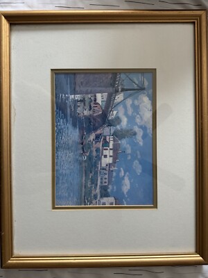 Framed Print of Art Painting  Bridge at Villeneuve-la-Garenne  By Alfred Sisley