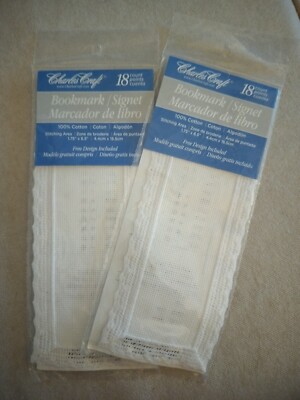 (2) Charles Craft Lace Edged 18 CT Cross Stitch Bookmark w/ Graph  3'' x 8'' White