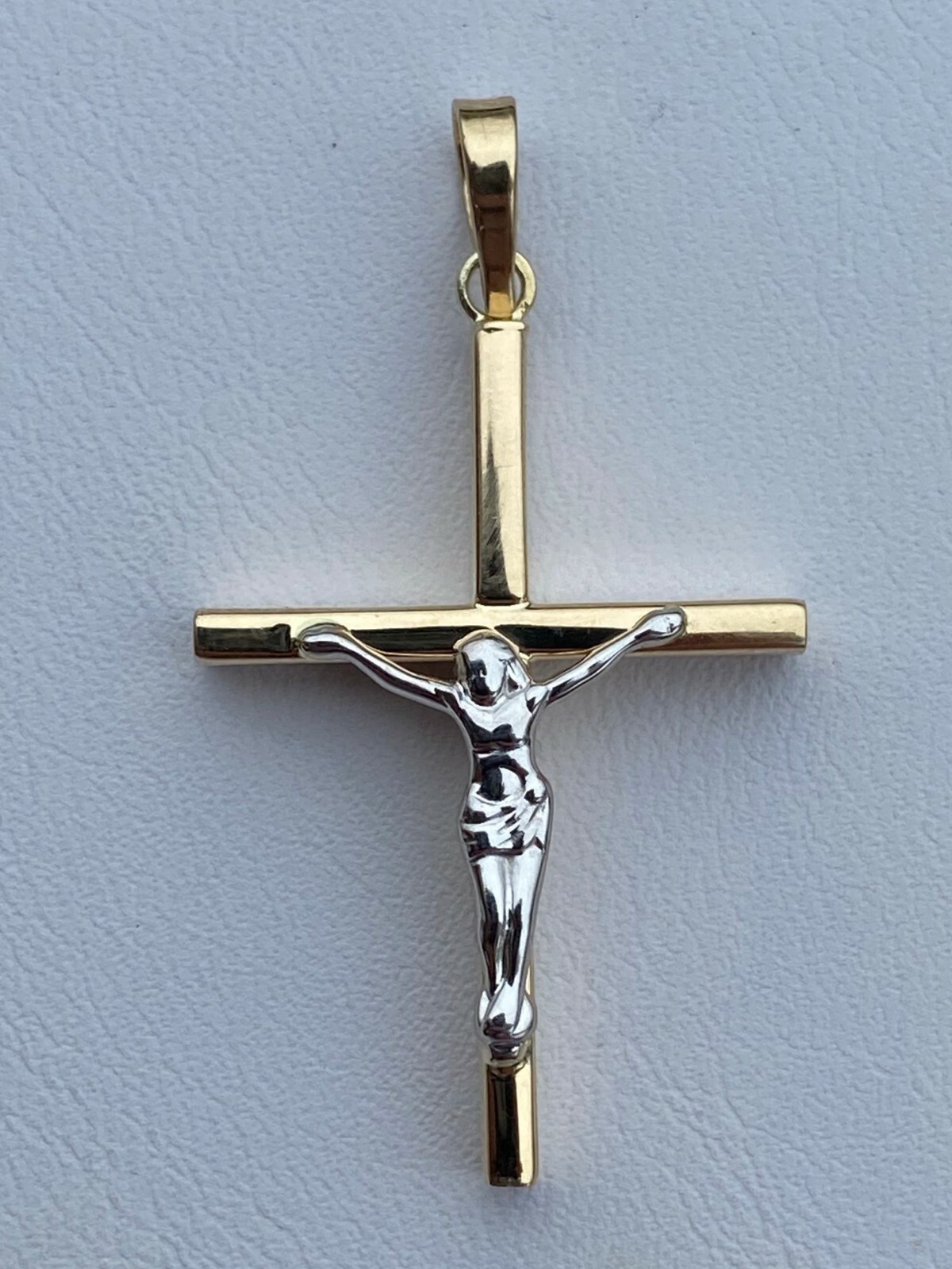 Solid 14k White Gold Simple Cross Pendant Necklace 1.25 inches