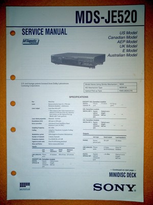 Sony MDS-JE520 Service Manual (original) Used