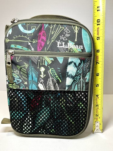 LL Bean Lunch Insulated Bag Box Arrow Feathers Black Olive Zip Compartments
