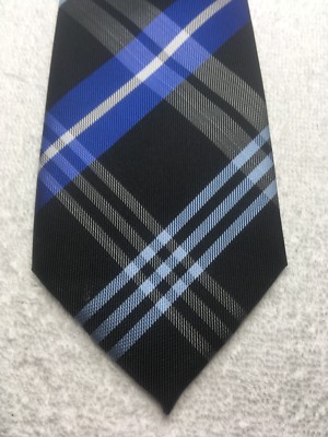 ZIGGURAT MENS TIE BLUE GRAY BLACK PLAID 3.25 X 60 NWOT