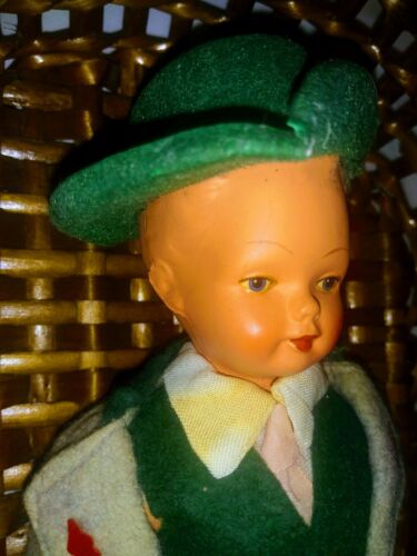 Vintage Celluloid German Boy Doll Trachten-Puppen with Tag R