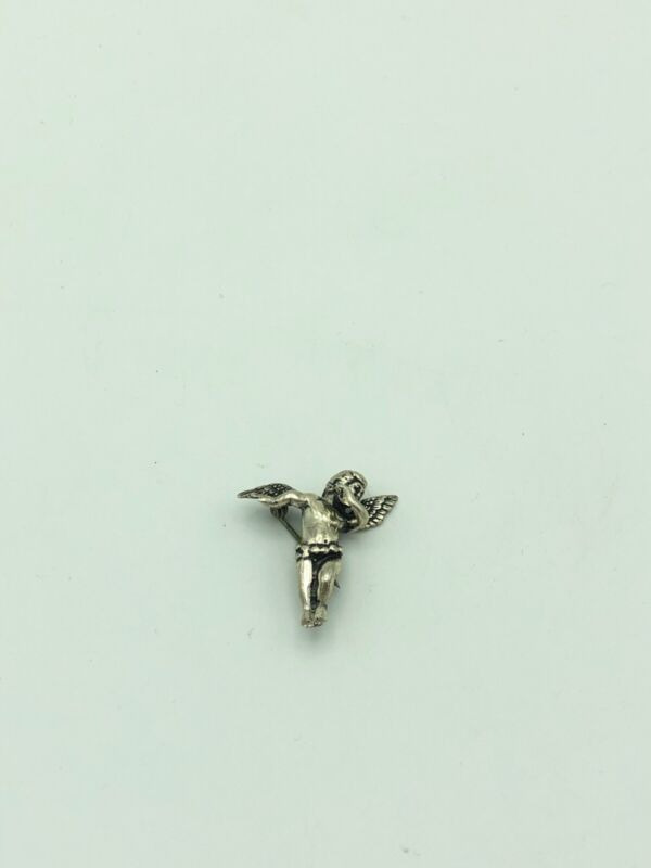 Vintage 925 Sterling Silver Angel "C" Pin/Brooch/Pendant Approx 1"-EUC