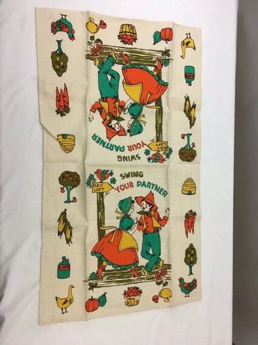 VTG LINEN KITCHEN TOWEL Swing Your Partner Square Dance Farm Country