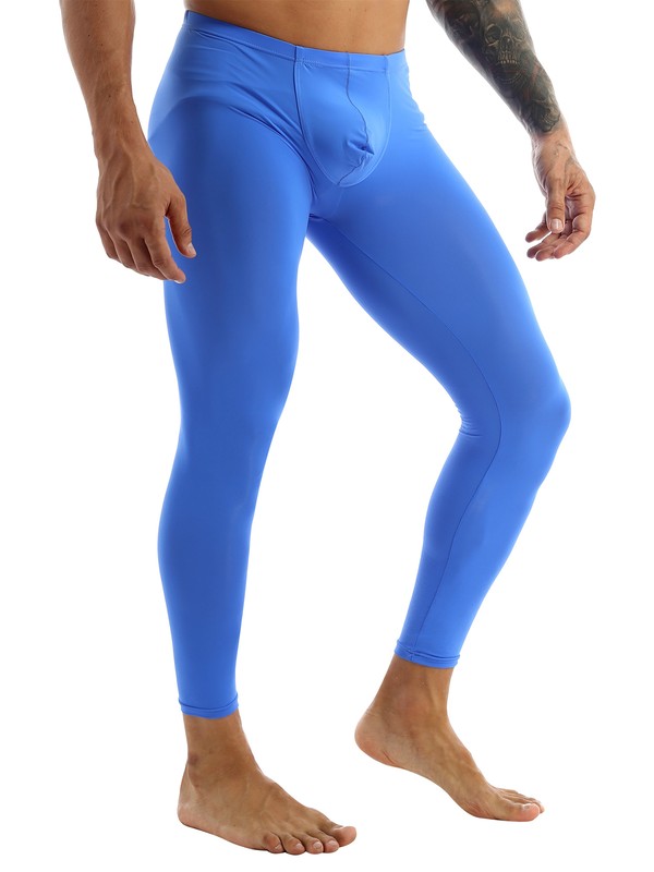US Men Sheer Soft Thermal Underwear Legging Pants Bulge Pouch Long