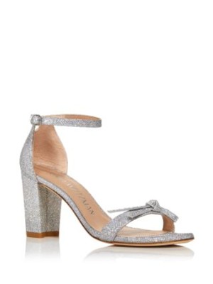 Женские серебристые босоножки на блочном каблуке STUART WEITZMAN с почти обнаженным носком 6.5 B