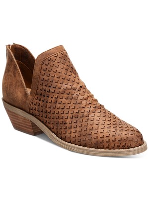 DOLCE VITA Womens Brown V-Notch Cutouts Denzel Round Toe Block Heel Booties 6 M