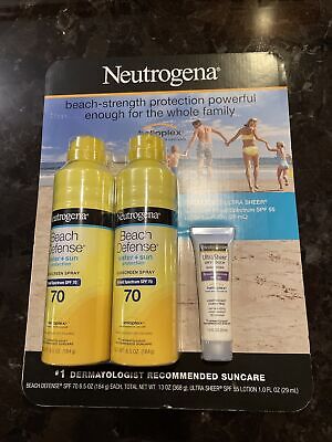 2 PACK New Neutrogena Beach Defense Sunscreen Spray Lotion SPF 70 - 13oz Total