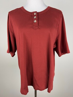 *NEW* LANDS' END 'Cotton Elbow Sleeve Henley Tee' - 3X, Rust