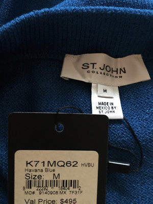 Pre-owned St John Knit 8 Suit Jacket & Skirt Button Front Havana Blue Santana Wool