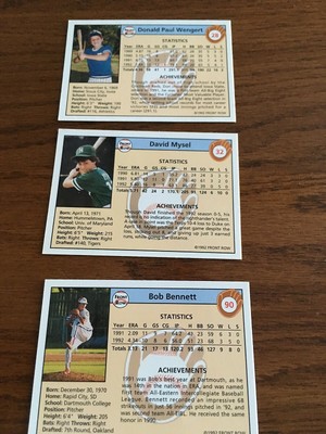 Bob Bennett,David Mysel,Don Wengert '92Draft Pick Baseball Cards,EUC