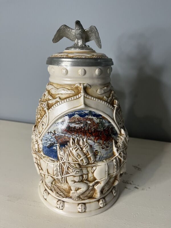 Anheuser Busch "World Famous Clydesdale Hitch" Lidded Beer Stein Avon 2002 rare