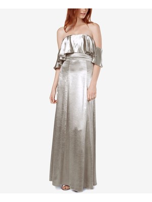 

FAME AND PARTNERS Женское серебряное вечернее платье макси с завышенной талией и рукавами 3/4, Серебряный