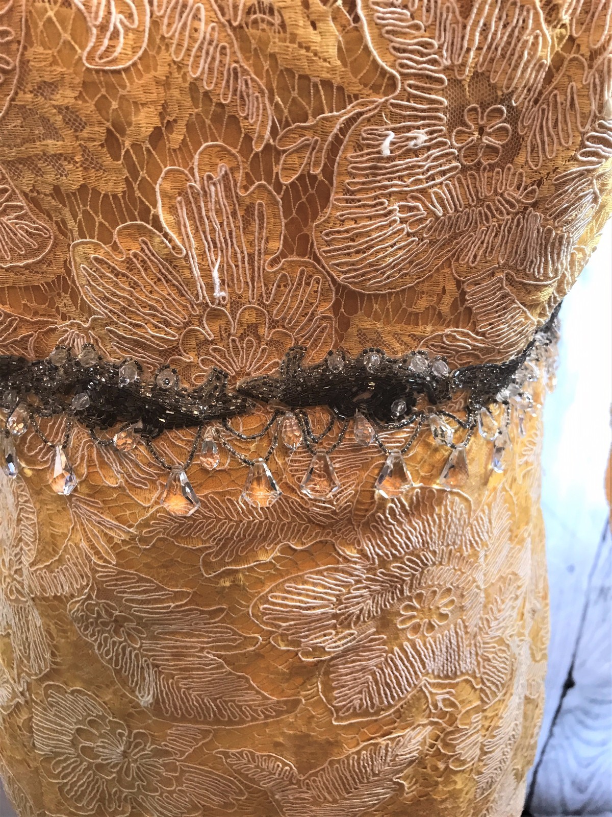 Vintage Dress Yellow Glass Beaded Lillie Rubin Gown  Formal