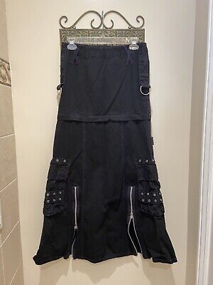 Tripp NYC Maxi Skirt Black Zipper Pockets D Ring Grommet Straps Punk Xsmall