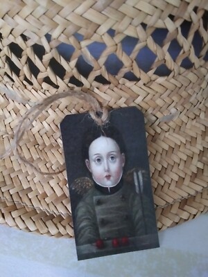 Primitive Folk Art Girl With Wings Bow and Cherries Tags