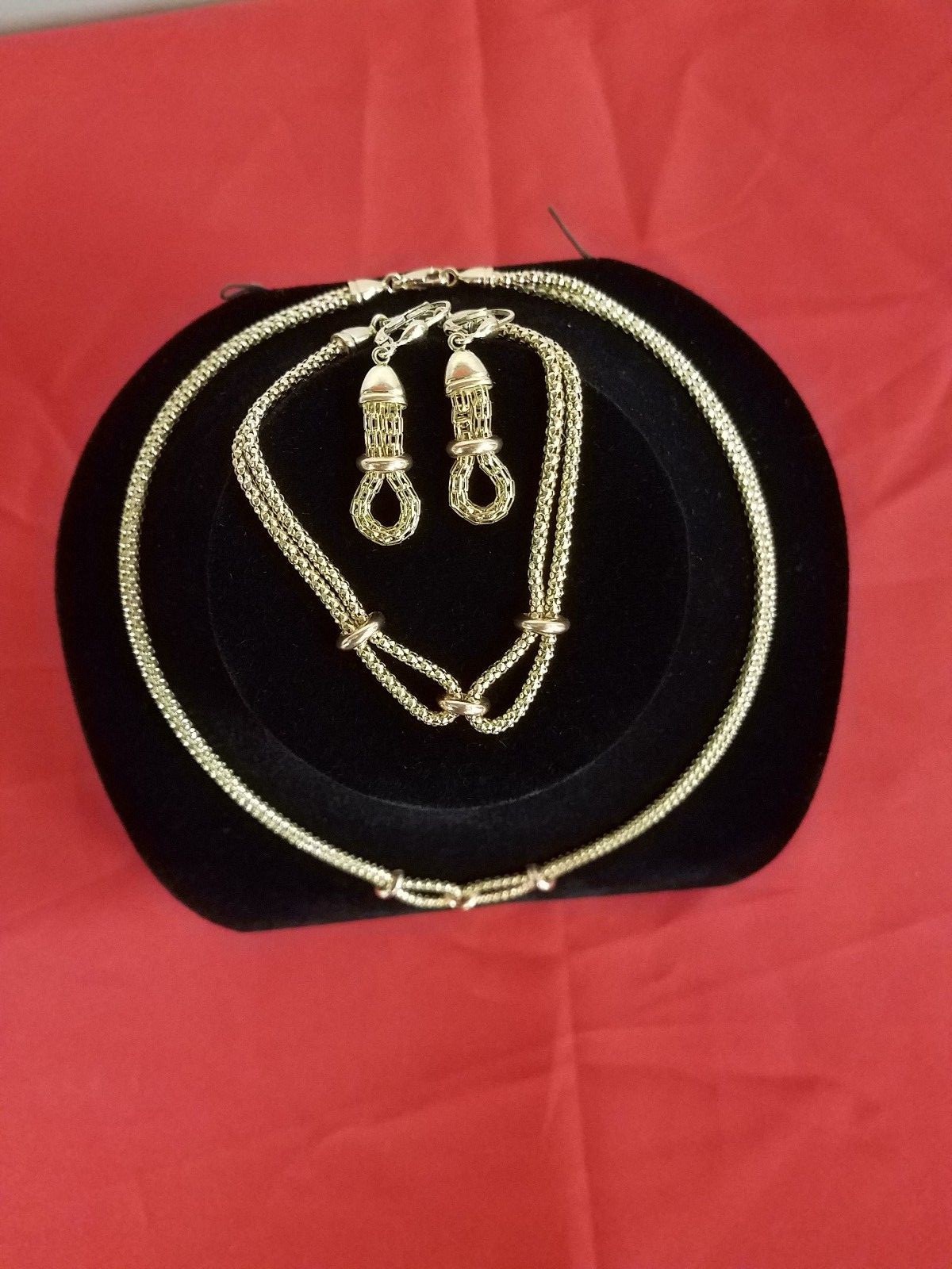 14k Gold Necklace, Bracelet, and Earring set 35.8G Yellow w/ Rose accents