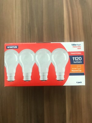 Status 100W BC B22 Pearl GLS Light Bulbs Bayonet Fitting x 4