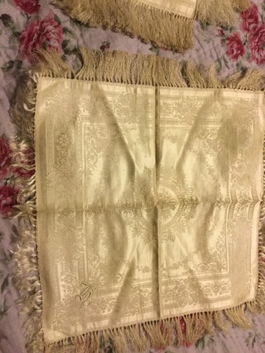 Vintage Antique Monogram Linen Napkins with fringe - Lot / Set of 10 -
