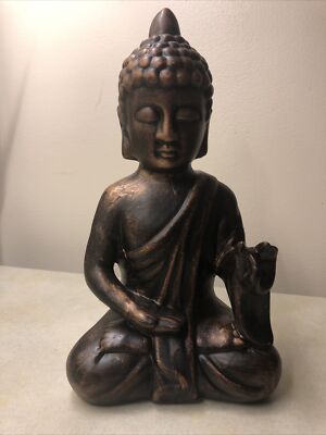 Karana Mudras Budda Statue.  Ceramic Bronze Color. 10.5  Height 6  Wide