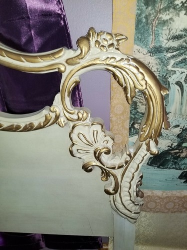 Louis XV French Provincial Ornate Carved Wood Gold Gilt King Size Bed Headboard