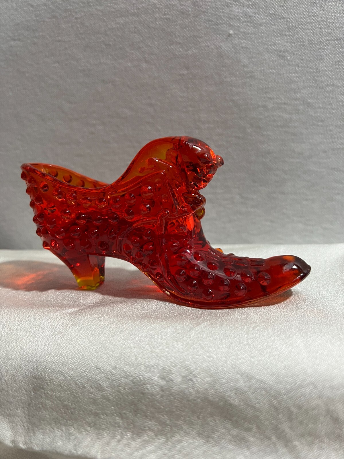 1950代製  FENTON フェントン キャットシューズ 靴 ホブネイル VTG Fenton Glass Shoe Hobnail Cat Head Red Orange Unmarked