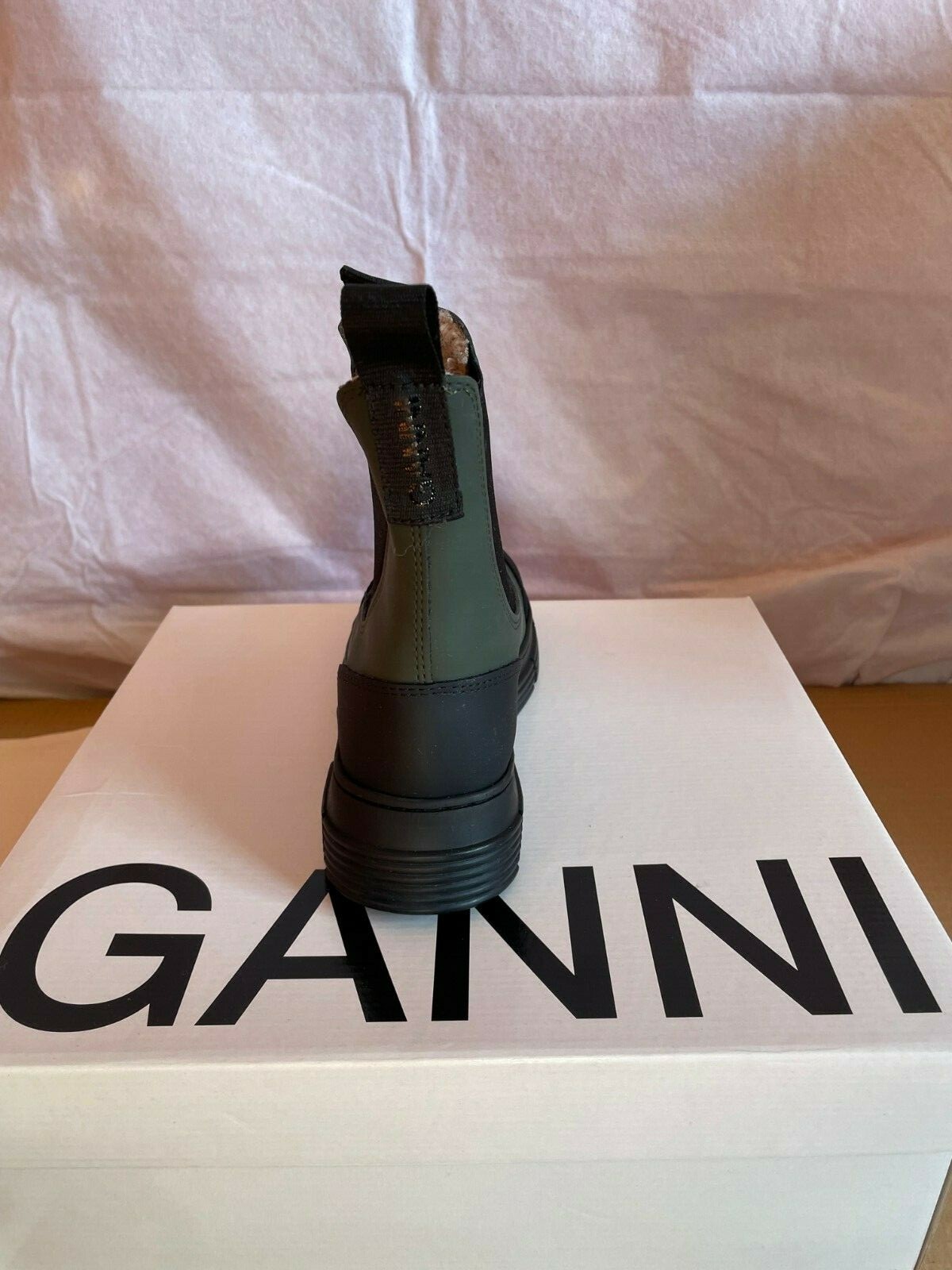 Pre-owned Ganni Recycled Rubber And Fur Boots- Size 41 (us 11) In Green