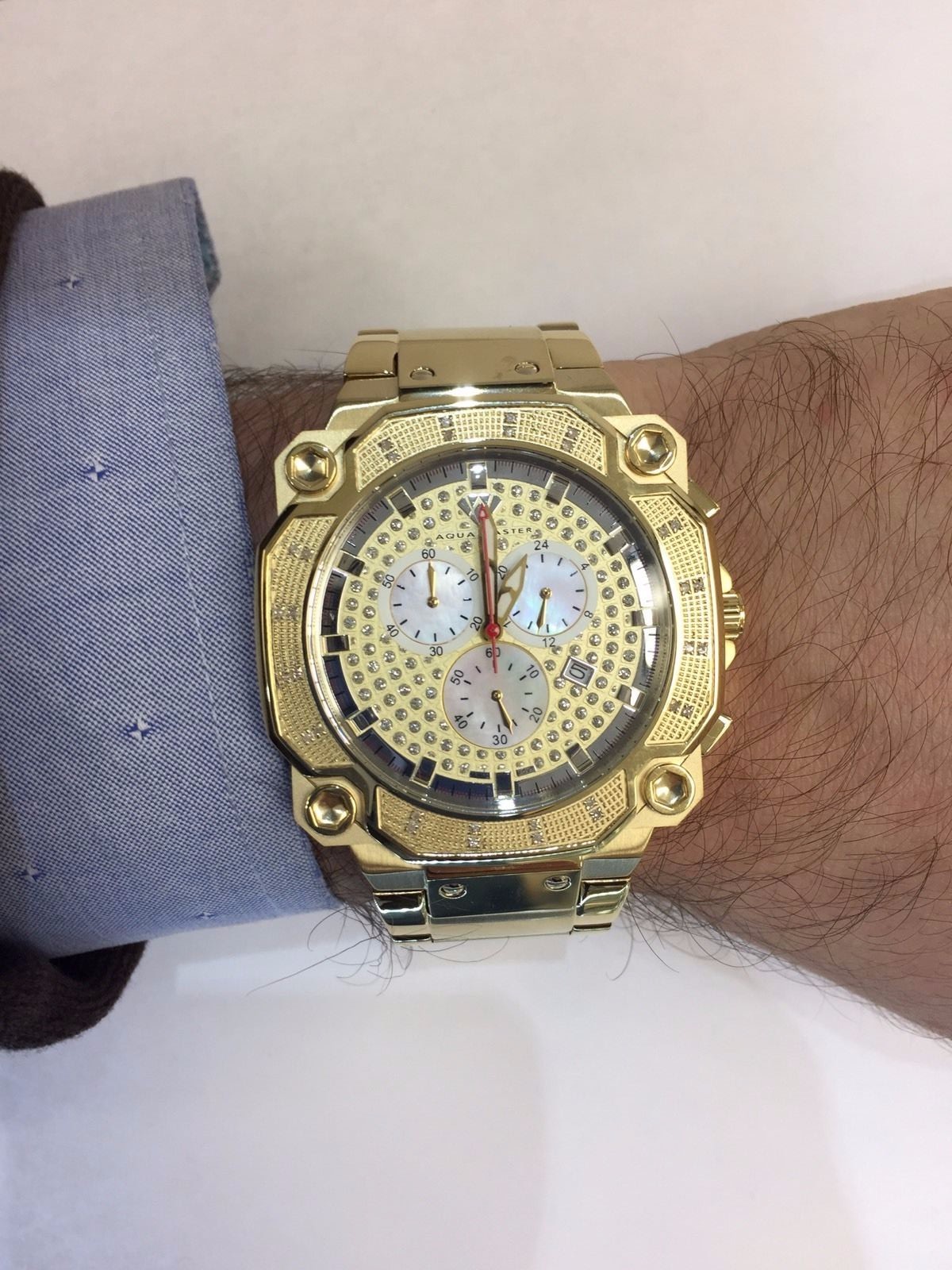 Pre-owned Aqua Master Men  Jojo Jojino Joe Rodeo Yellow Metal Band 44mm Diamond Watch W142