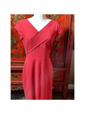 

CLASSIQUES ENTIER Женское красное платье-футляр с короткими рукавами выше колена, Красный