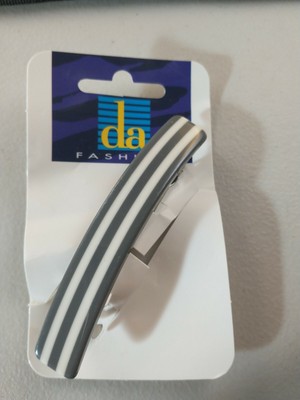 Vtg Y2K Hair Clip Barrette GRAY WHITE STRIPE ~ SOLD IN EUROPE *112-B
