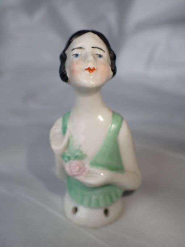 Lovely Antique German Pin Cushion Half Doll Art Deco Gal 2 3/4"