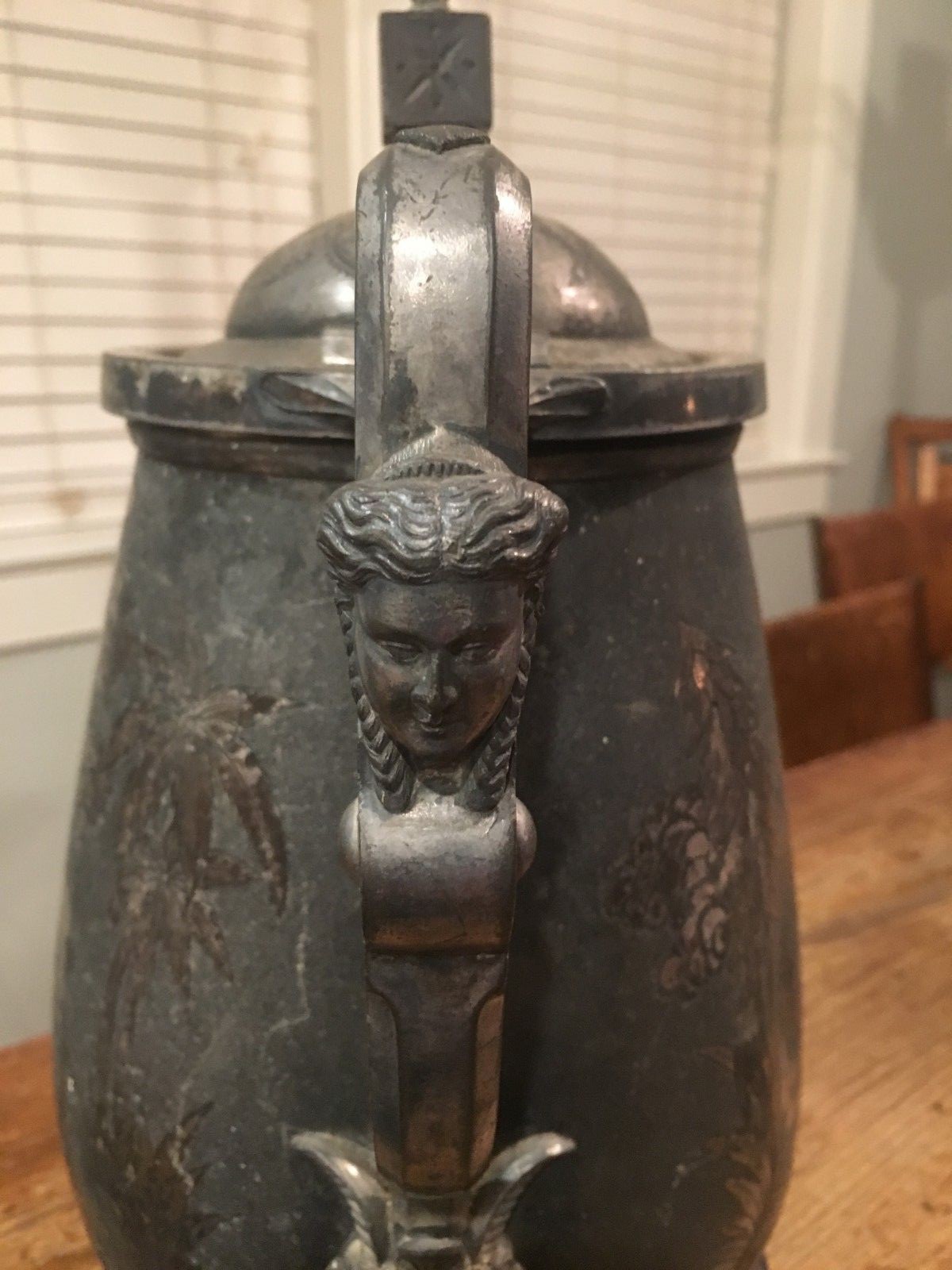 Antique Stimpson Water Pitcher Victorian 1800s Deer Gargoyle Handle Silver Plate