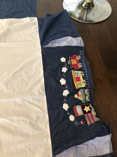 Kids Line Train Denim Crib Skirt
