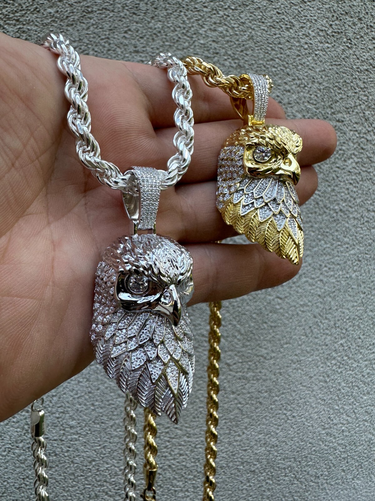 Pre-owned Eagle Moissanite 925 Silver Gold Plated Iced 3d Bald  Pendant Hip Hop Necklace