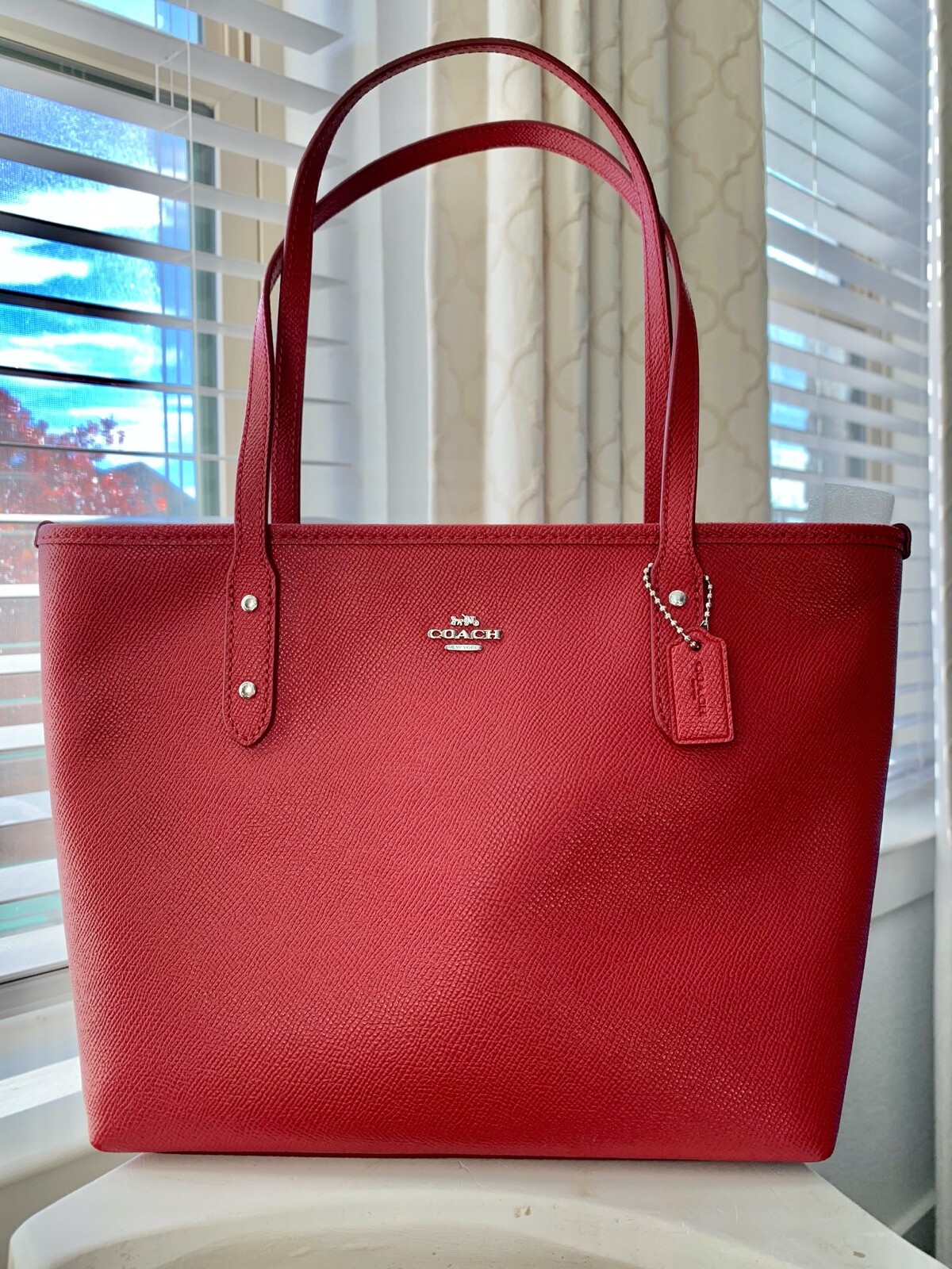 NWT COACH Mini Leather City Zip Tote Purse True Red 22967